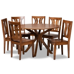 Baxton Studio Mare Modern and Contemporary Transitional Walnut Brown Finished Wood 7-Piece Dining Set